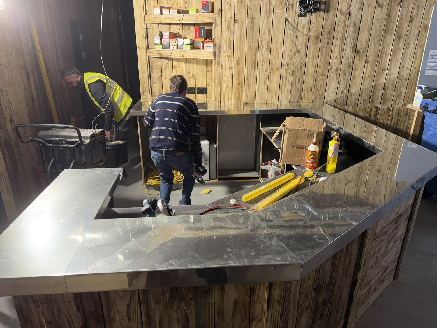 Bespoke pewter bar top, Exeter bowling alley project (photo 23 of 23)