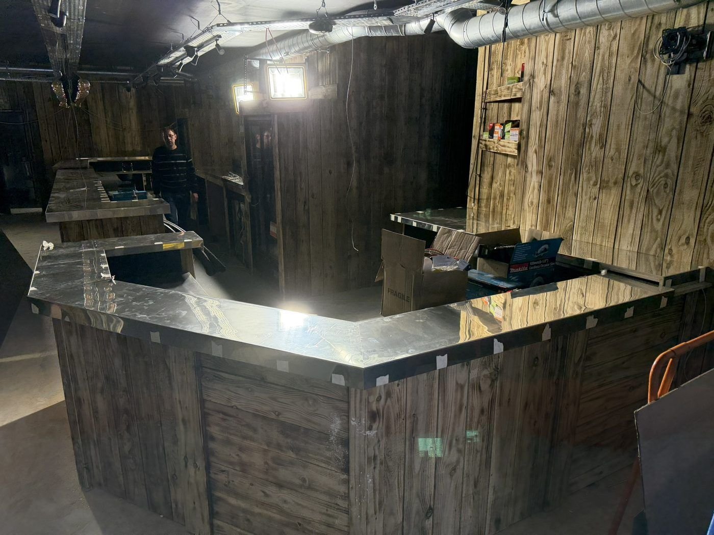 Bespoke pewter bar top, Exeter bowling alley project