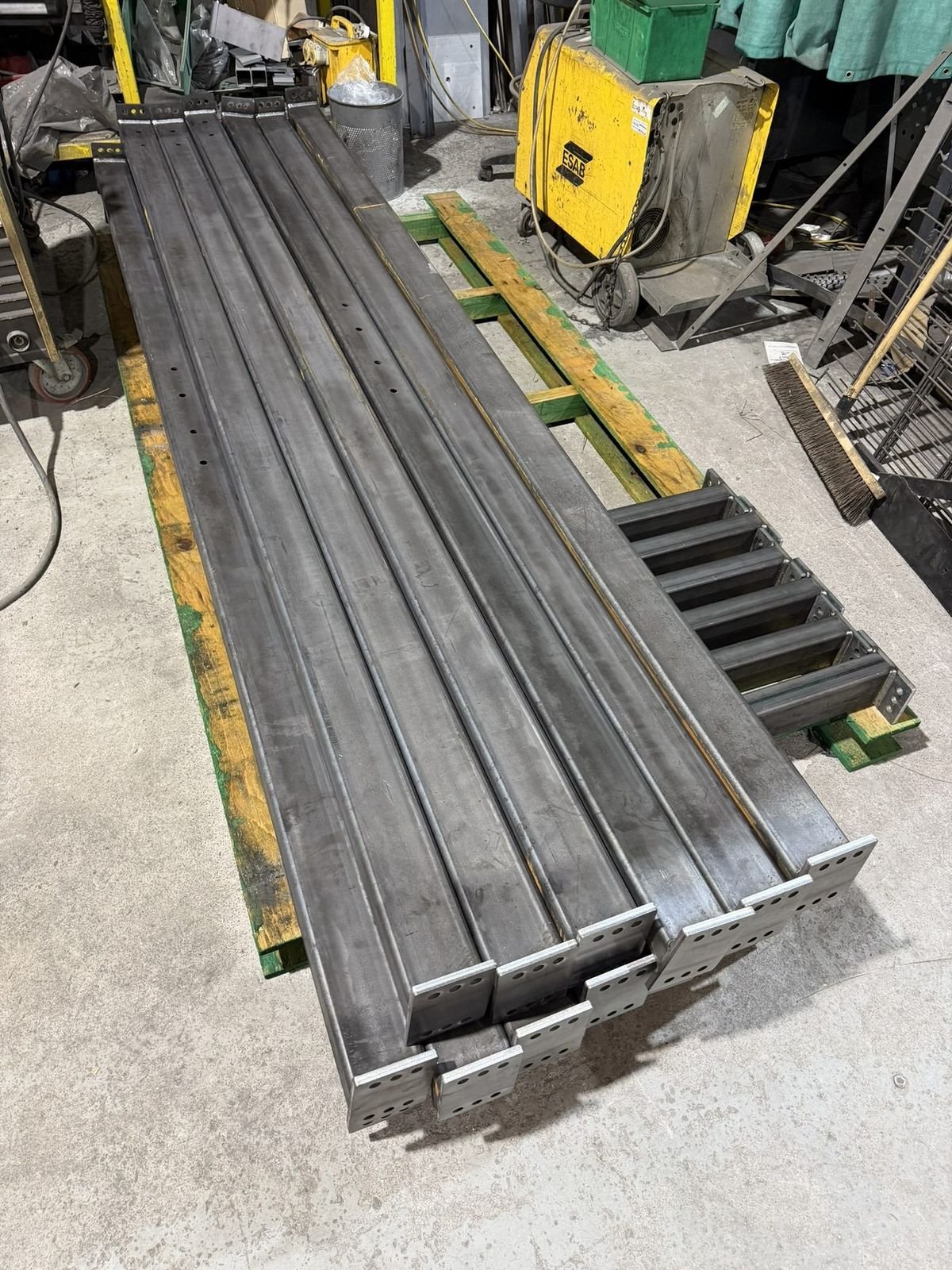 Modular steel frame components on the shop floor